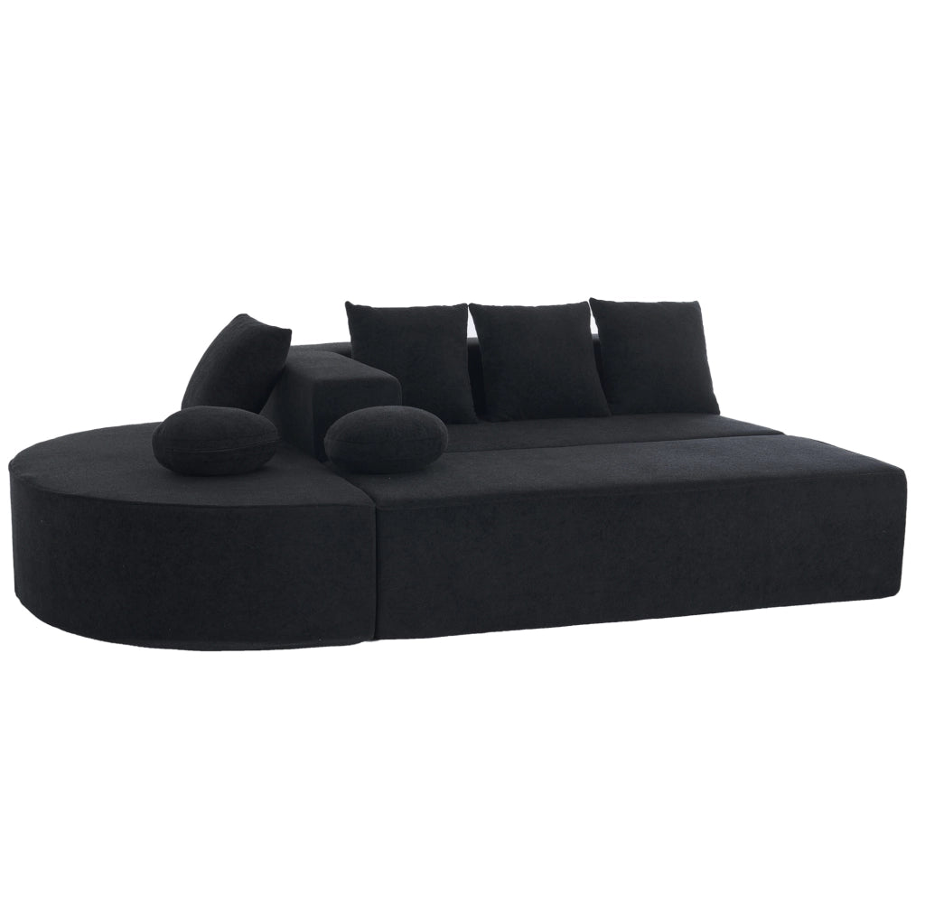 Divano modulare convertibile 263x171x66 cm in ciniglia nera senza montaggio