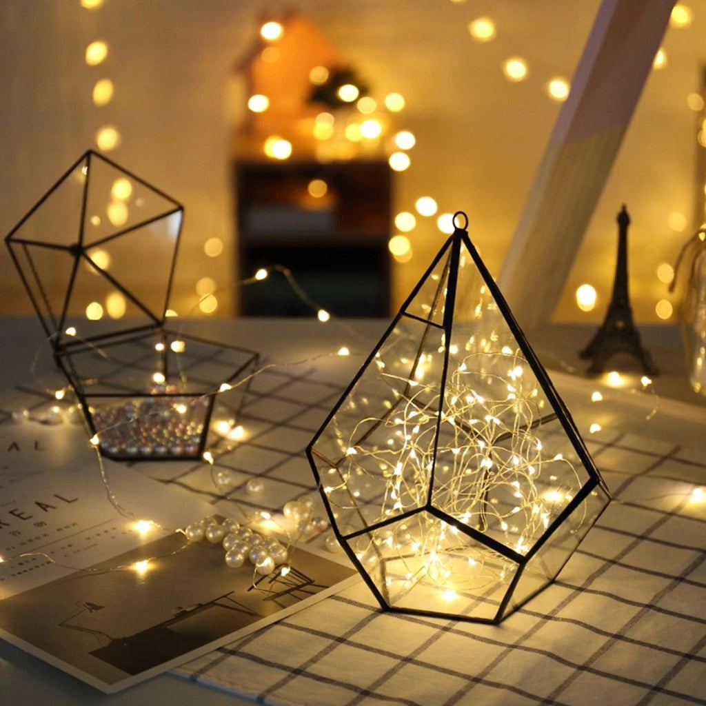 Catena luminosa a LED, confezione da 10, lunghezza 1 metro, luce bianco caldo, grado di protezione IP67, filo in rame