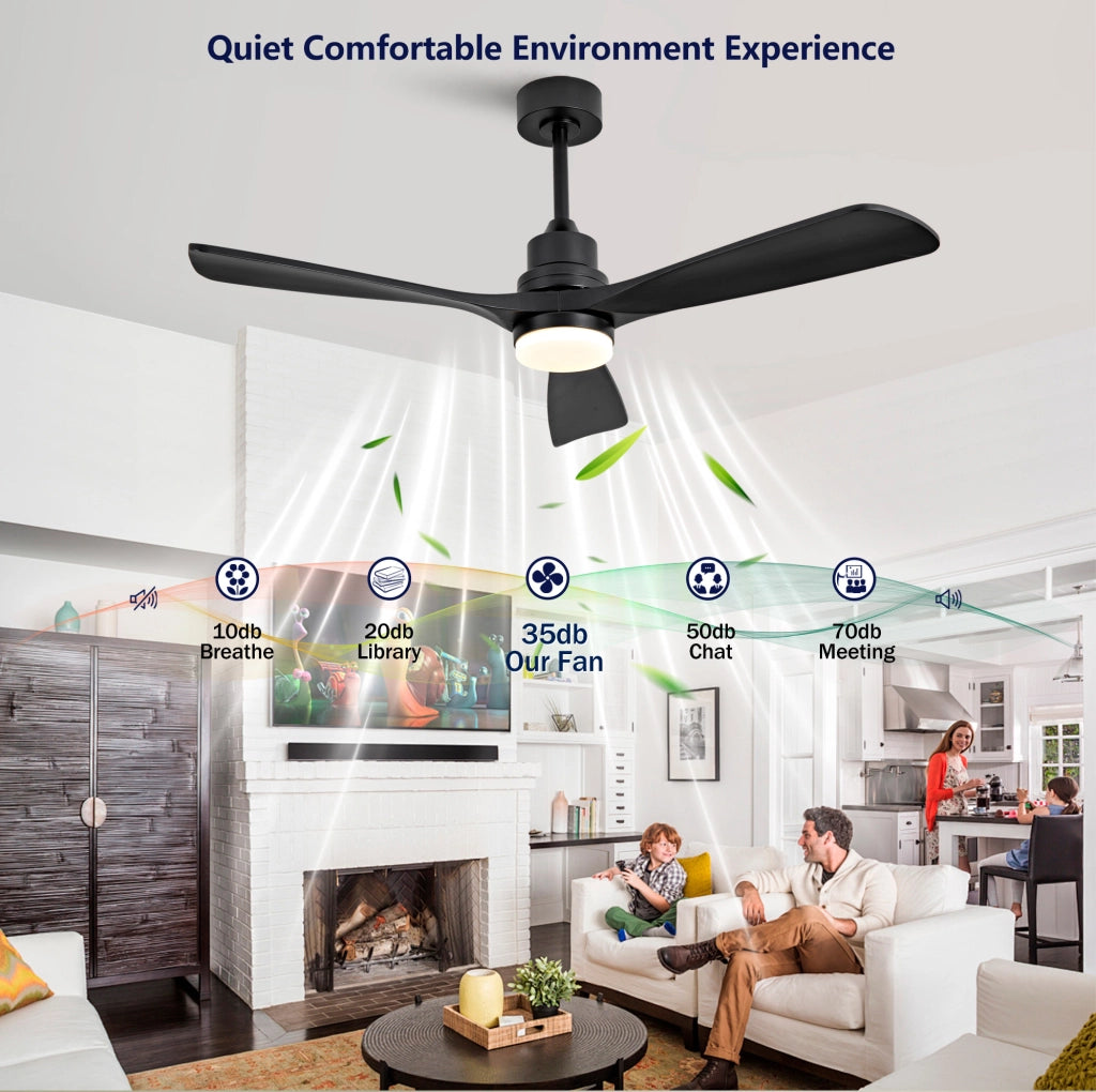 Ventilatore da soffitto 52 pollici nero con luce regolabile e telecomando