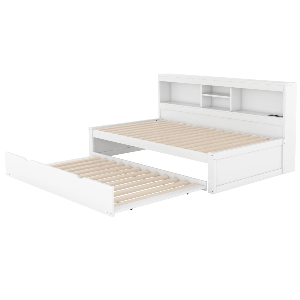 Letto singolo 90 x 200 cm con secondo letto estraibile; LED e USB; in MDF e truciolare bianco per cameretta