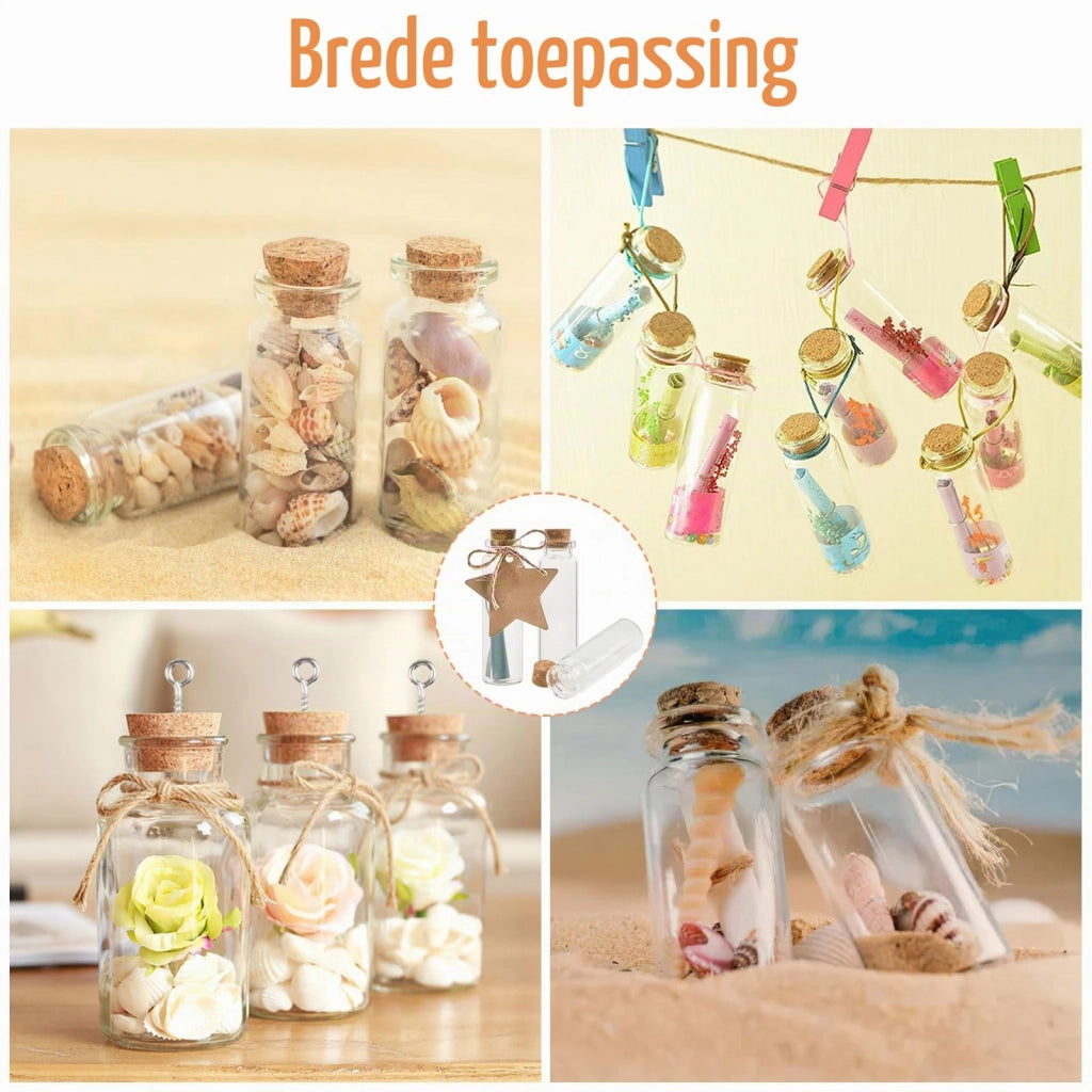 30 mini fiale in vetro da 20 ml con tappo in sughero, ganci e accessori