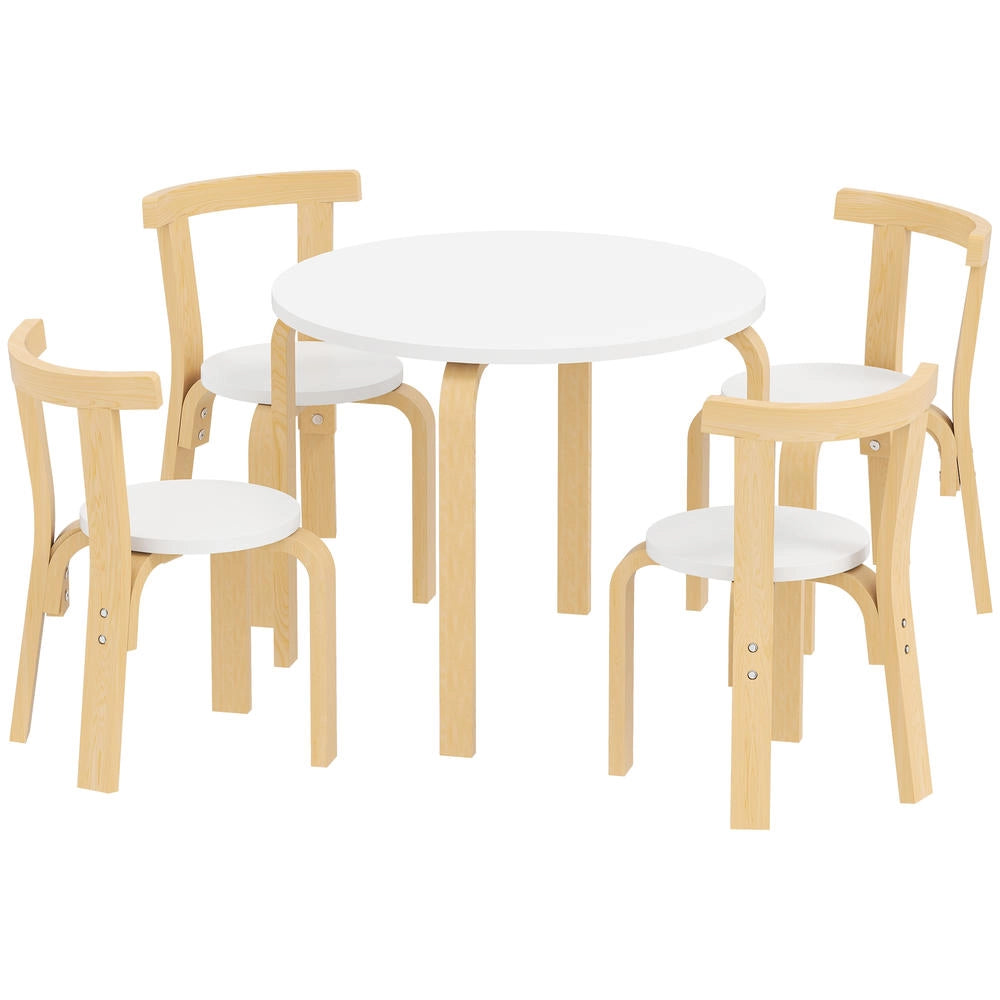 Set Tavolo e Sedie per Bambini 3-8 Anni 5 Pezzi in Legno Bianco con Angoli Arrotondati Robusto per Cameretta e Casa