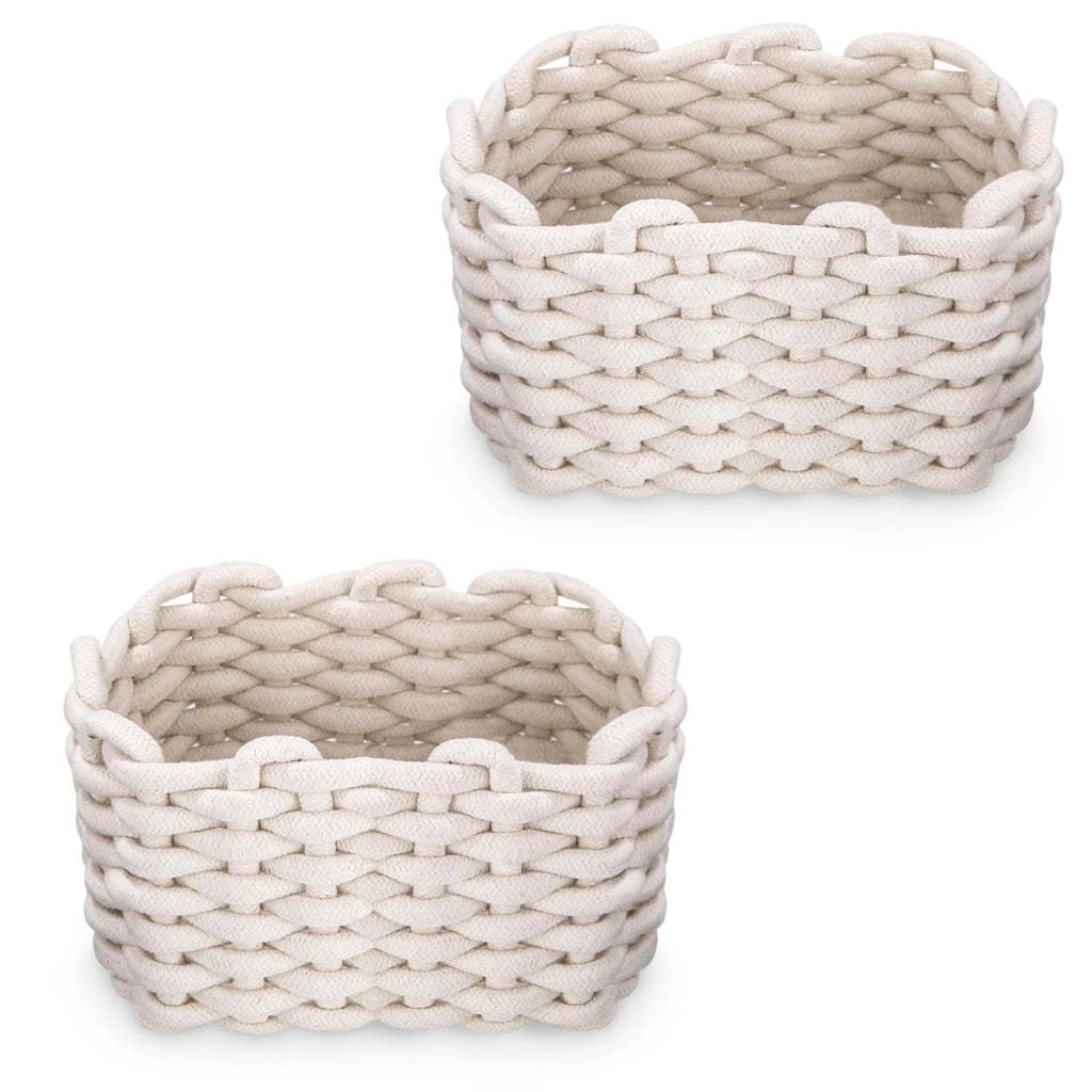 Set di 2 cesti portaoggetti in cotone, colore bianco, dimensioni 20x12x15 cm