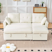 Divano angolare beige in ciniglia con letto e vano contenitore