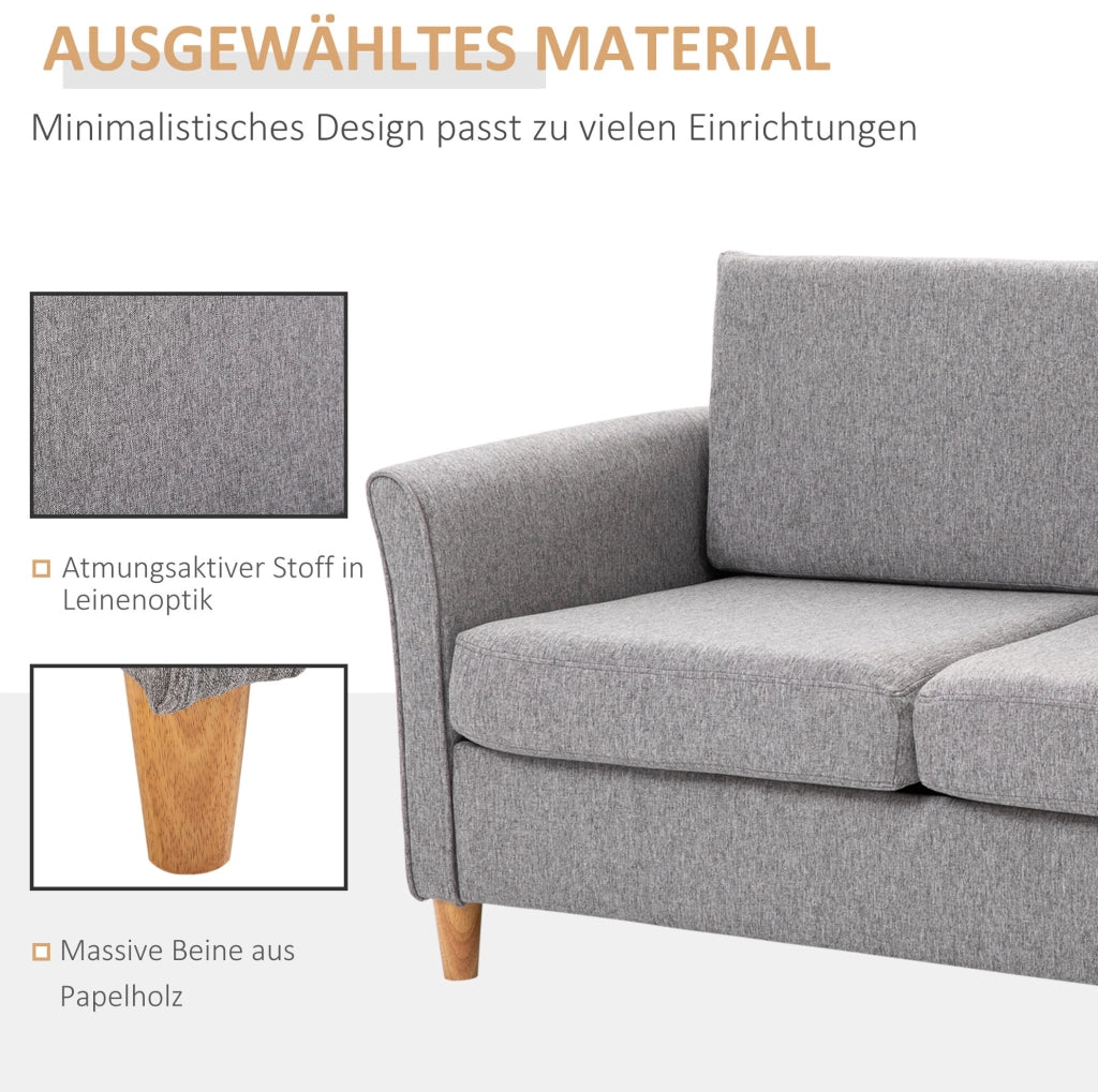 Divano 2 posti 141x70x78 cm in lino grigio chiaro con cuscini sfoderabili