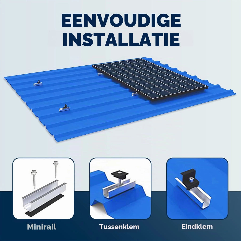 Kit di supporto per pannelli solari, per 4 moduli, adatto a tetti piani, in alluminio, colore nero