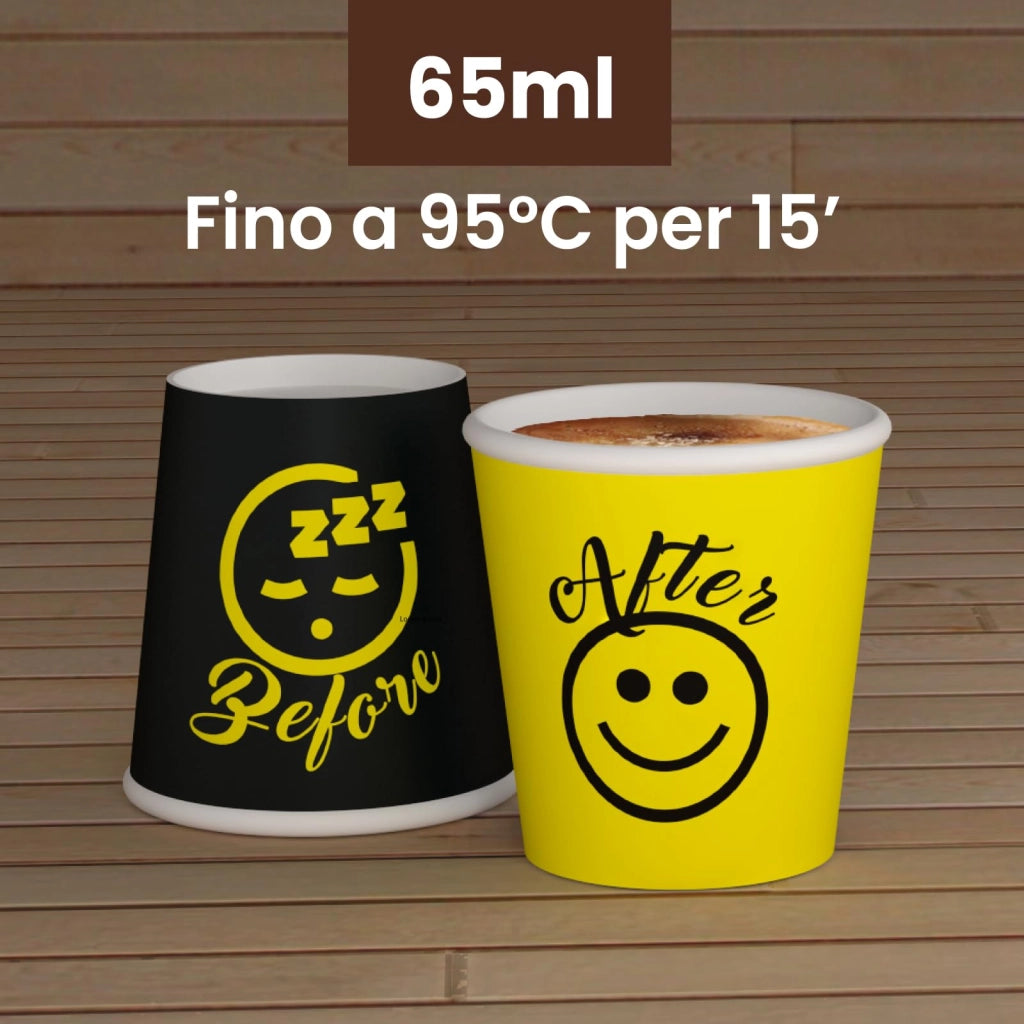 100 bicchieri per caffè in carta, 65 ml, gialli, ecologici, bicchieri monouso biodegradabili per piccoli snack e bevande calde