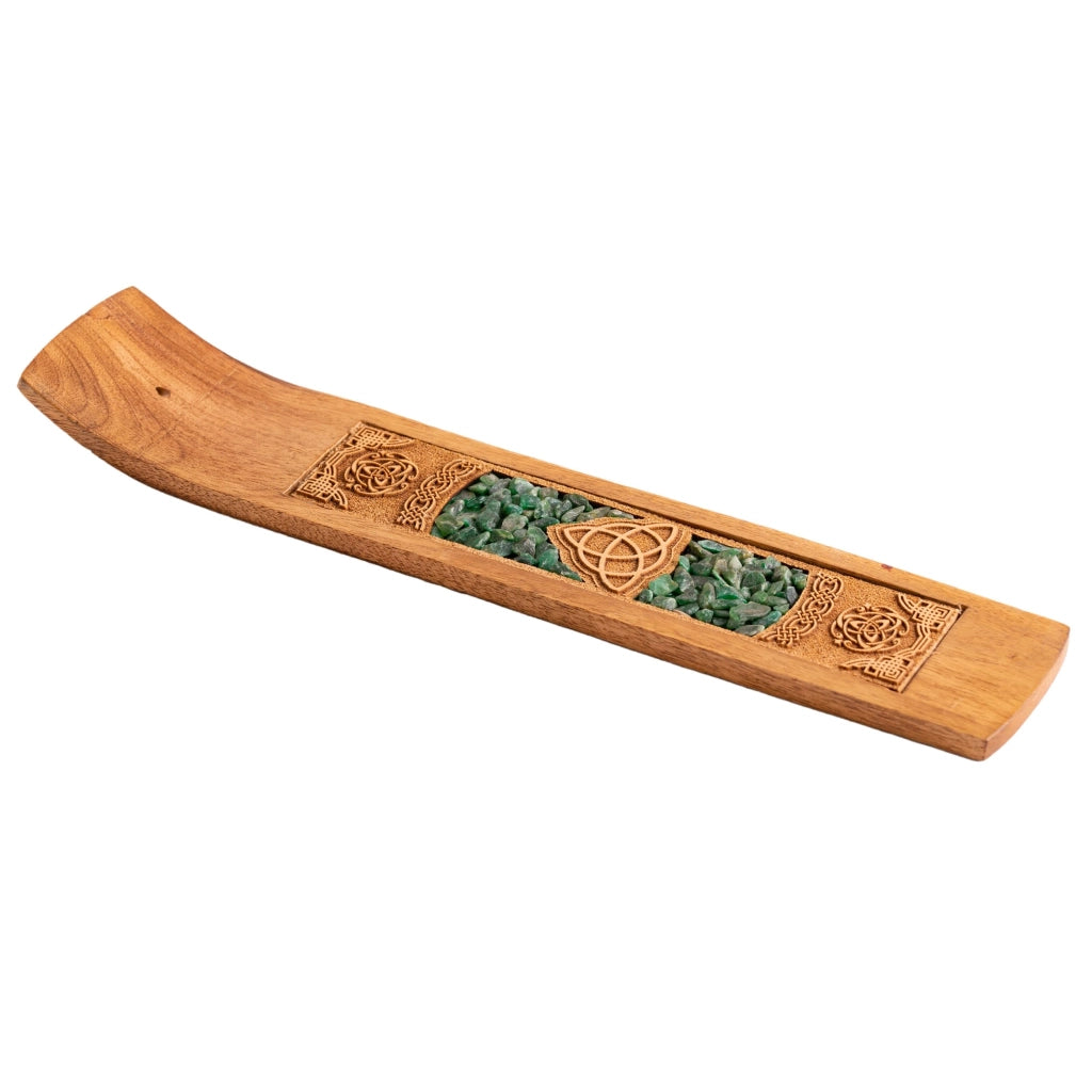 Portacenere per bastoncini profumati, motivo celtico, avventurina, 26x5 cm, legno