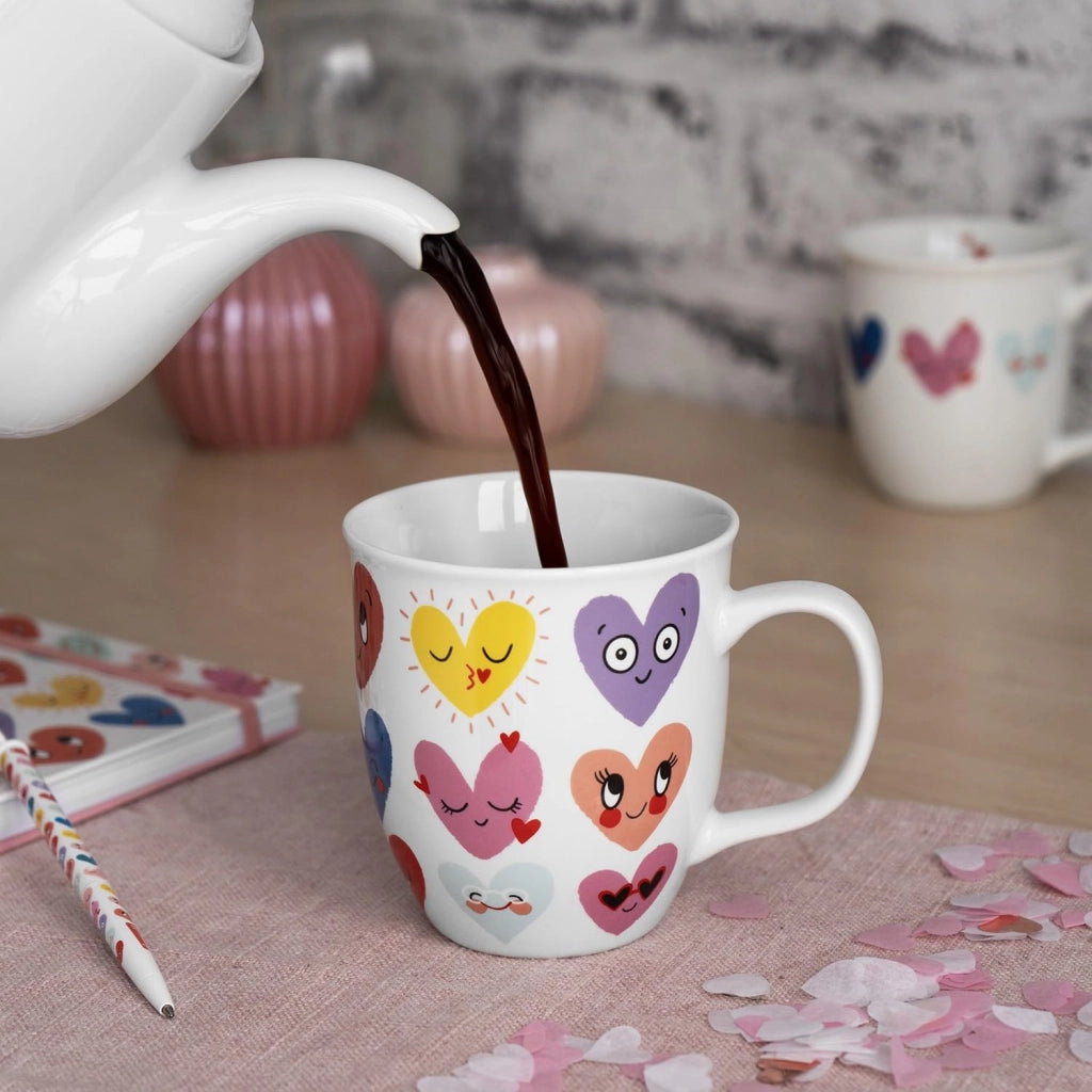 Tazza da caffè con motivo a cuore, capacità 40 cl, in porcellana, altezza 10 cm