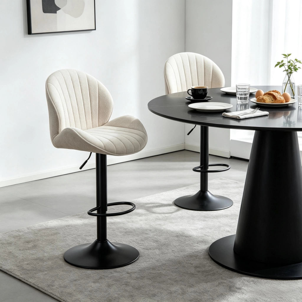Set di 2 sgabelli da bar regolabili con schienale e poggiapiedi in poliestere beige