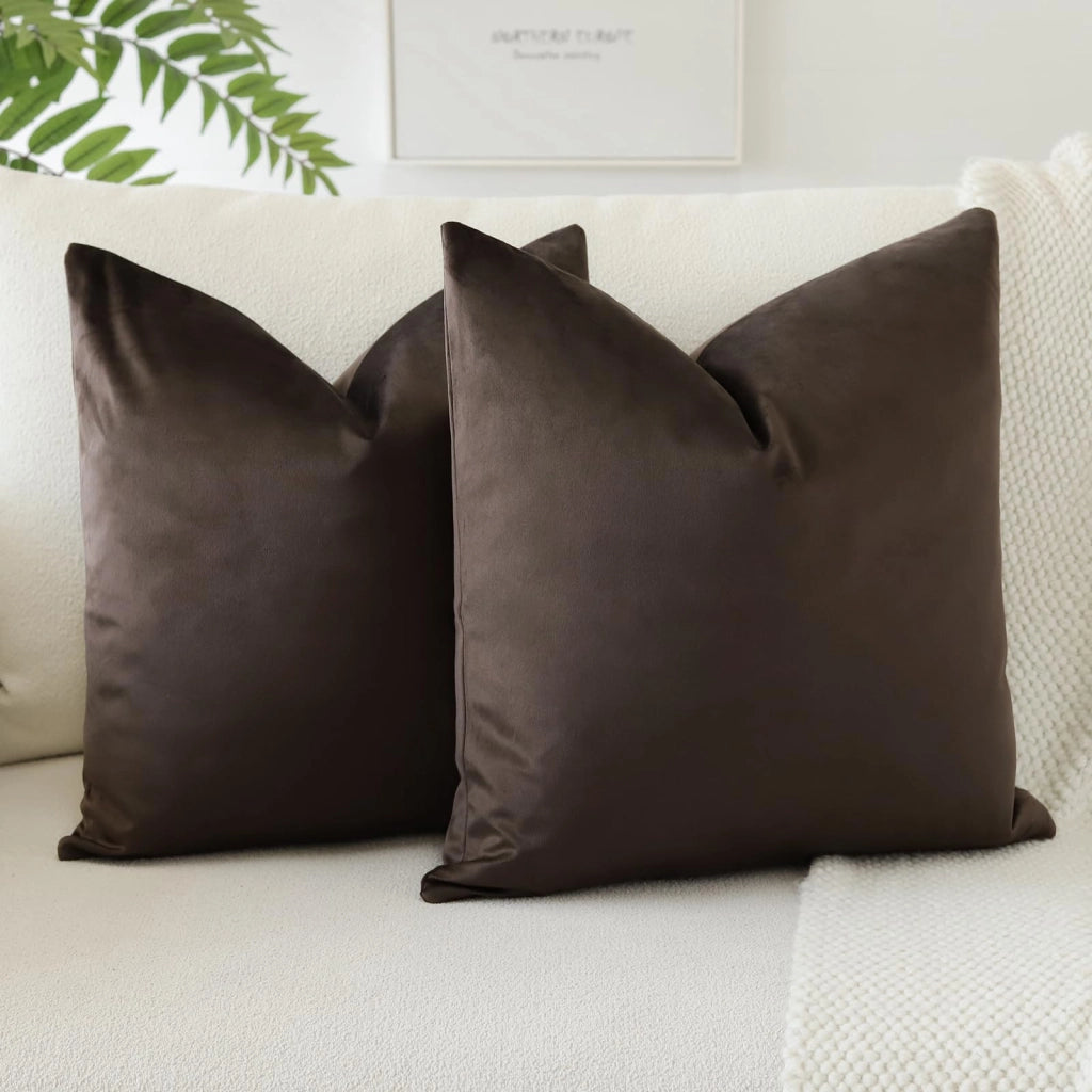 Set di 2 federe per cuscini in velluto, 45x45 cm, color cioccolato