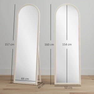 Specchio da terra a figura intera con supporto pieghevole e ganci da parete; cornice bianca ad arco 50 × 3.7 × 160 cm