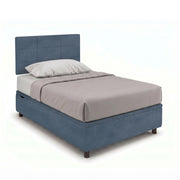 Letto Singolo Contenitore Imbottito 80x200 cm Microfibra Blu BoxMax Testata Square