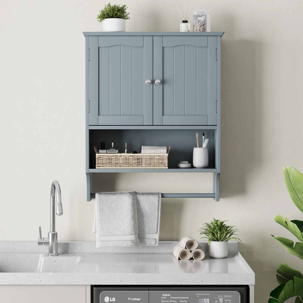 Mobiletto bagno con specchio 54,6 x 19,8 x 60 cm bianco in MDF da parete