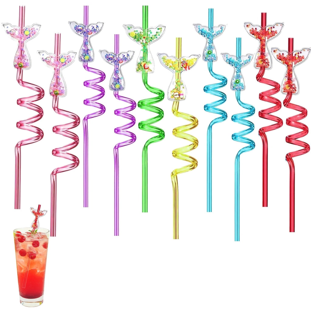 Cannucce a spirale, set da 10, riutilizzabili, colorate, in PET, ideali per feste