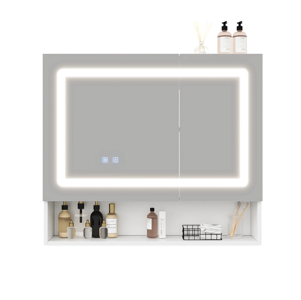 Armadietto a specchio per bagno bianco 80×17×70 cm con LED