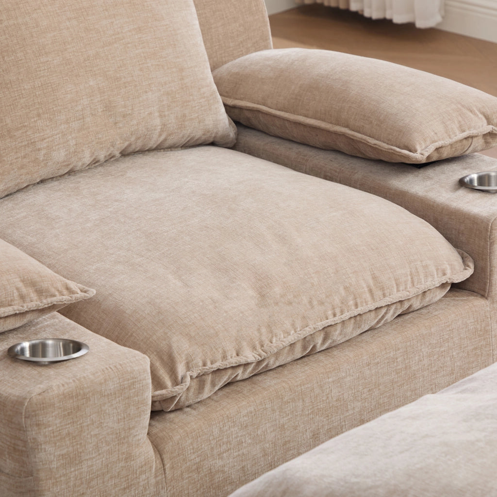 Poltrona chaise longue con portabicchiere; tasca laterale e 4 cuscini; senza montaggio; tessuto kaki chiaro
