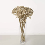Rosa artificiale con effetto glitter che si illumina al buio, altezza 69 cm, color oro, lavabile