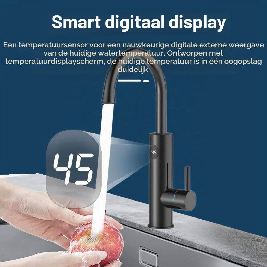 Rubinetto da cucina con resistenza riscaldante integrata, 3200 W, con illuminazione LED, girevole a 360°, colore nero