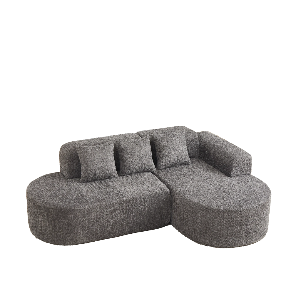 Divano angolare con chaise longue a destra e 3 cuscini schienale in ciniglia grigio