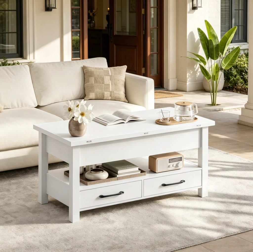 TAVOLINO da caffè elevabile estensibile 100x50,5 cm bianco
