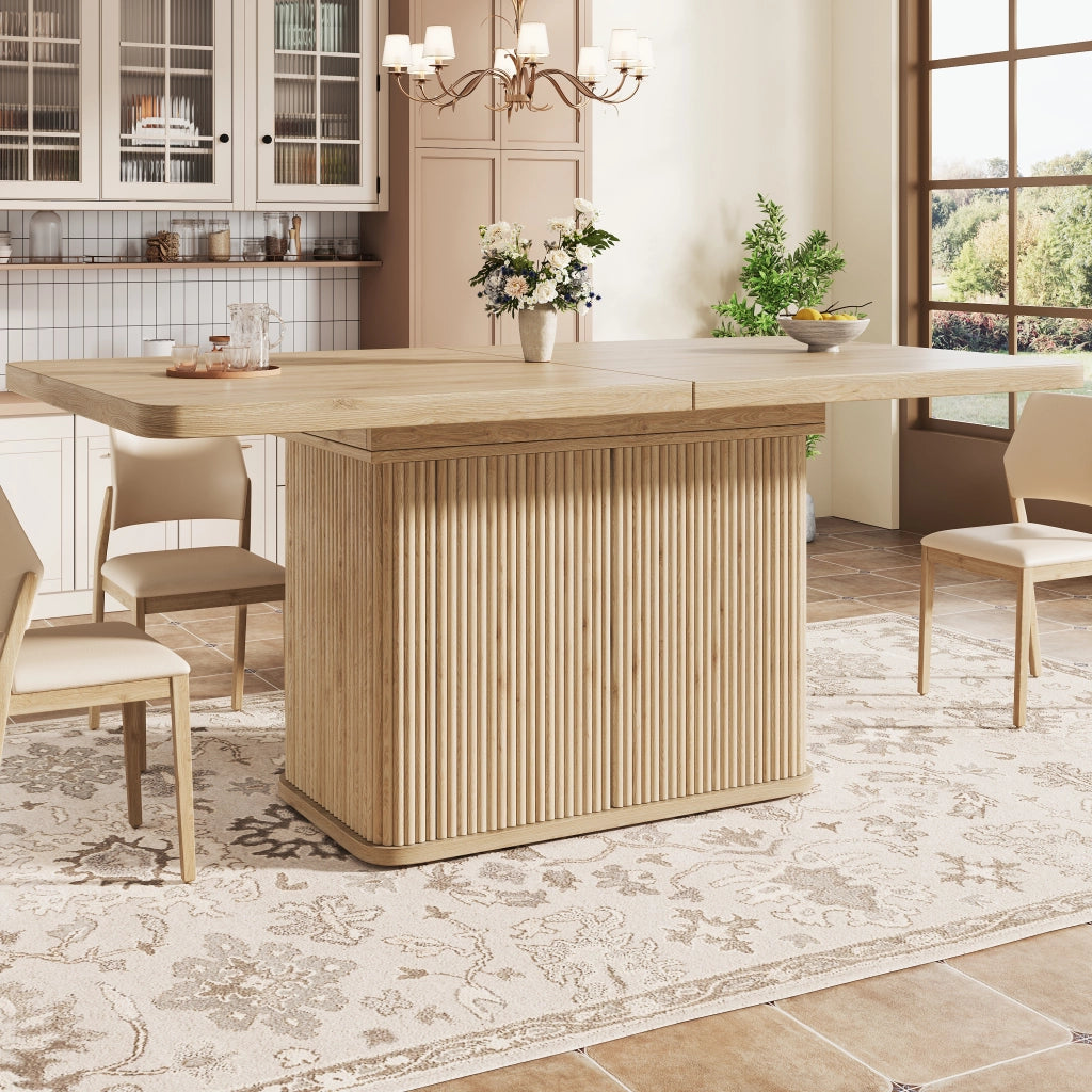 Tavolo da pranzo allungabile con vano contenitore a scomparsa 140 a 180 cm in MDF e metallo con piedini regolabili