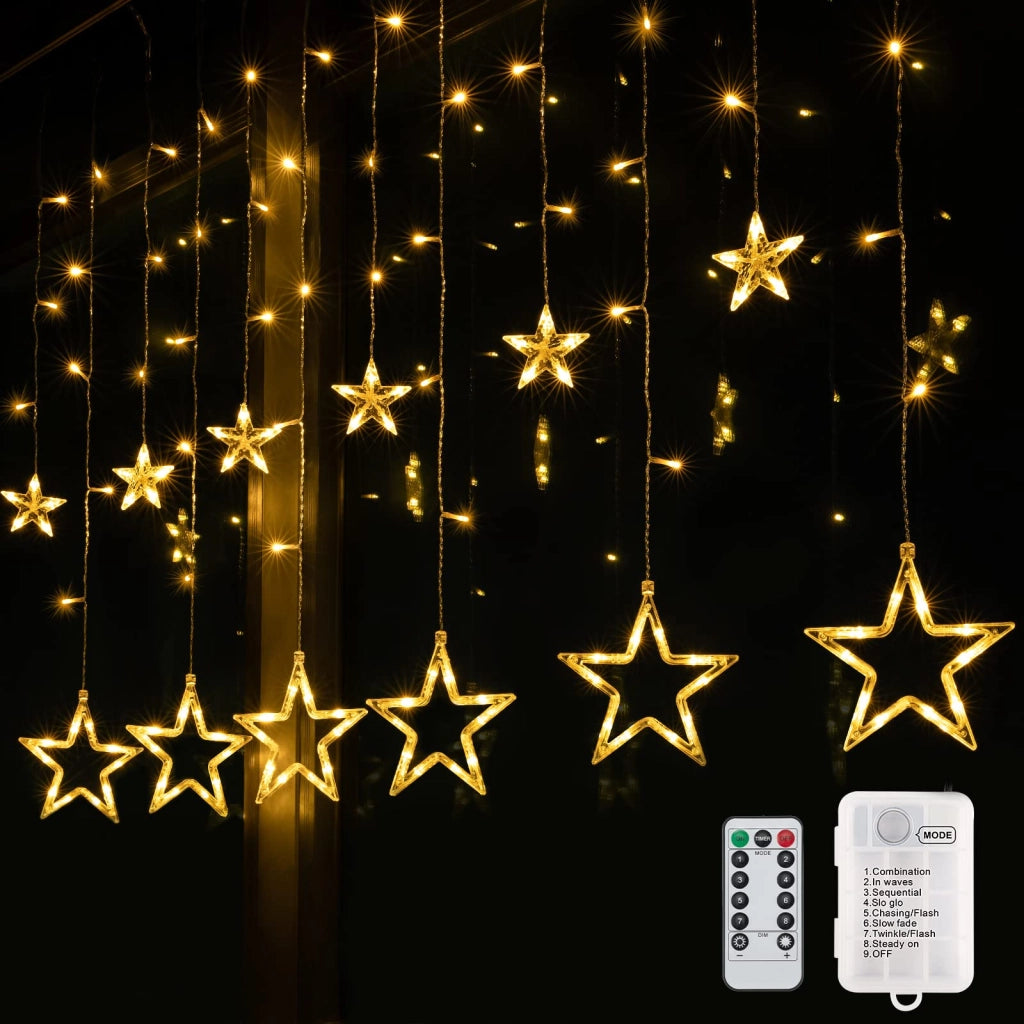 Tenda luminosa, dimensioni 2x1 metro, 138 LED, luce calda, alimentazione a batteria, ideale per Natale