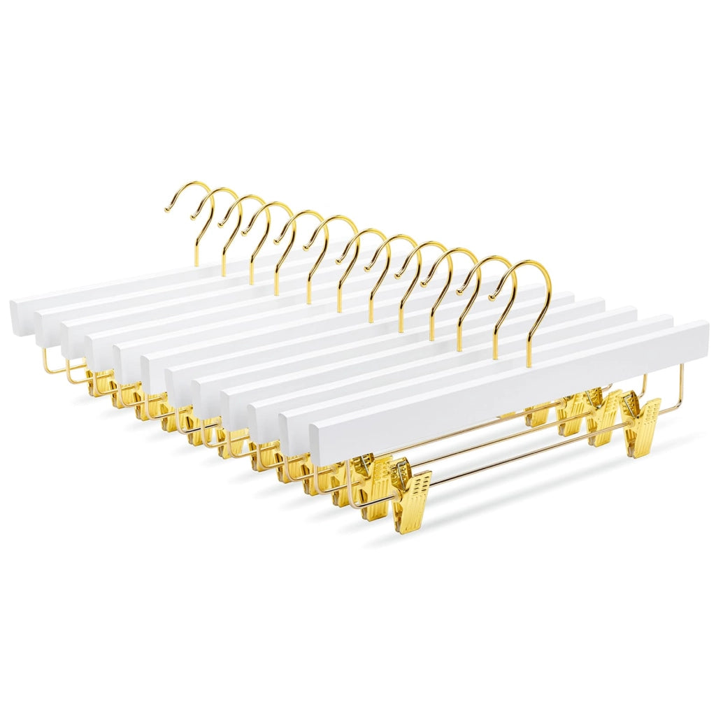 Set di 10 appendiabiti in legno, lunghezza 35,5 cm, color oro, con mollette