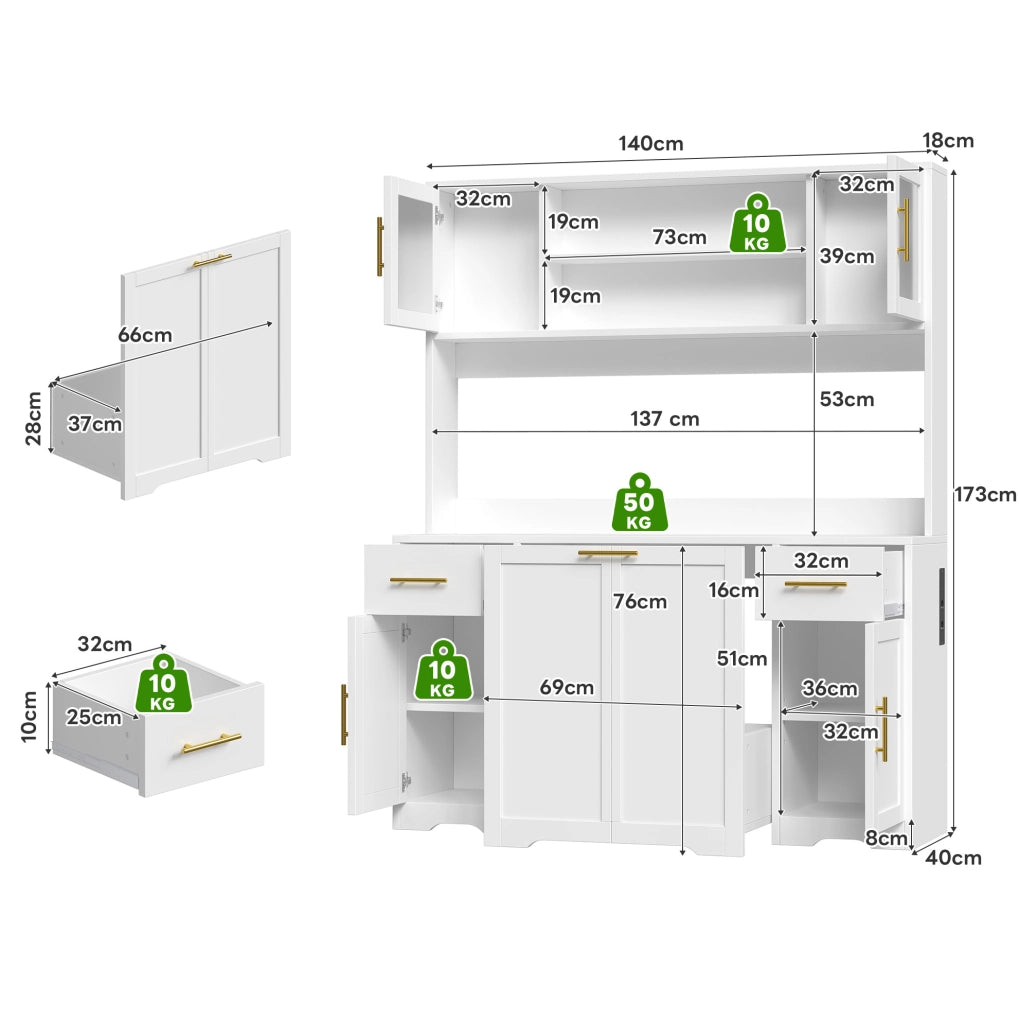 Mobile da cucina bianco in MDF con vani, cassetti e pattumiera