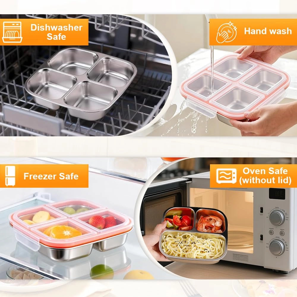 Contenitore per snack con scomparti, set da 2, in acciaio inossidabile, capacità 600 ml, a prova di perdite