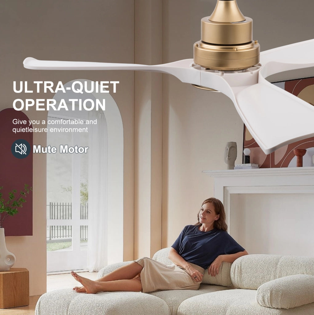 Ventilatore da soffitto con luce 52 pollici; 3 pale ABS; bianco e oro