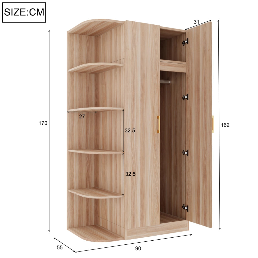 Armadio a 2 ante con ripiani e cassetti, 90 x 55 x 170 cm