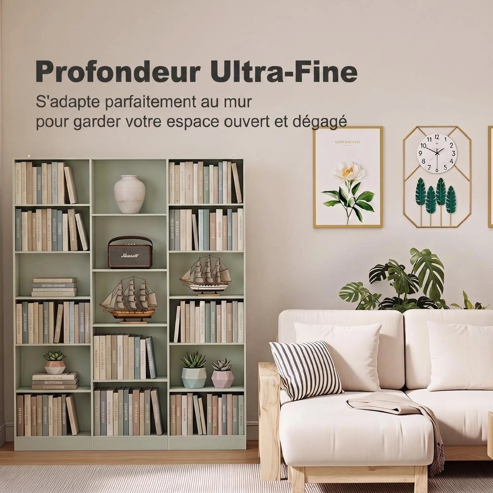 Libreria a 6 Livelli con 17 Scomparti Verde, Mobile Scaffale Salvaspazio con Ripiani Regolabili per Casa e Studio, 149 x 23,6 x 188 cm