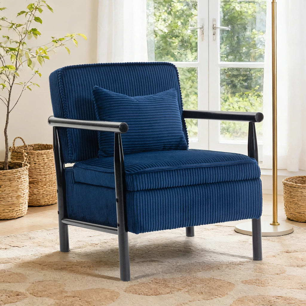 Poltrona con vano portaoggetti in velluto blu