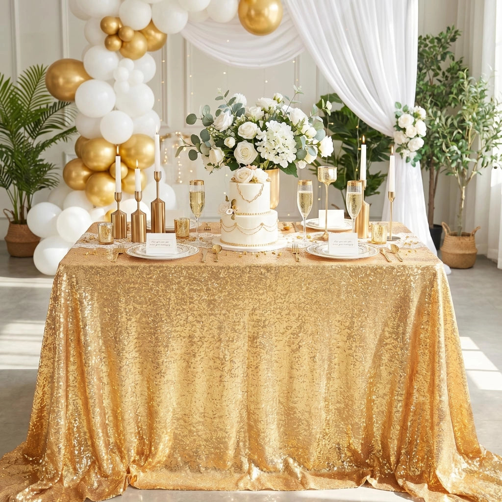 Tovaglia rettangolare senza cuciture, decorata con paillettes, dimensioni 228x300 cm