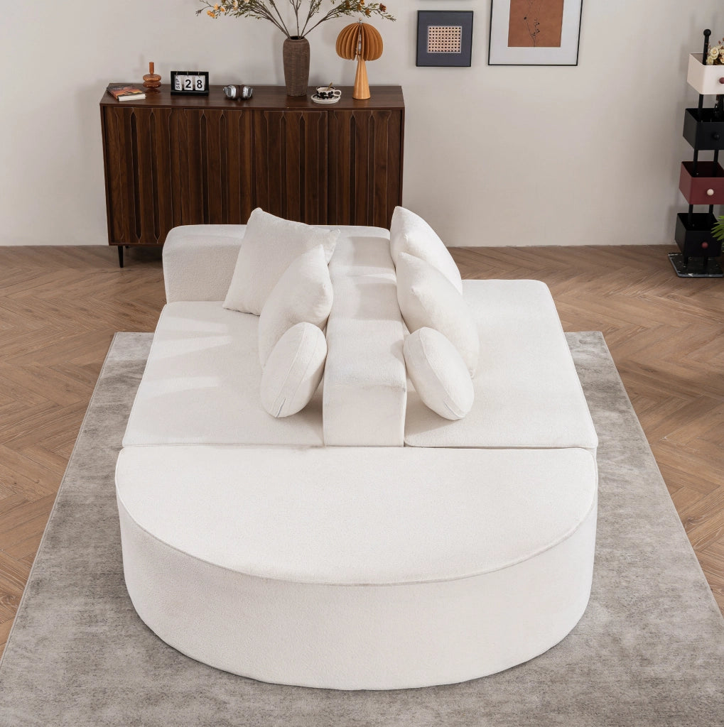Divano modulare convertibile 263x171x66 cm in ciniglia bianca senza montaggio