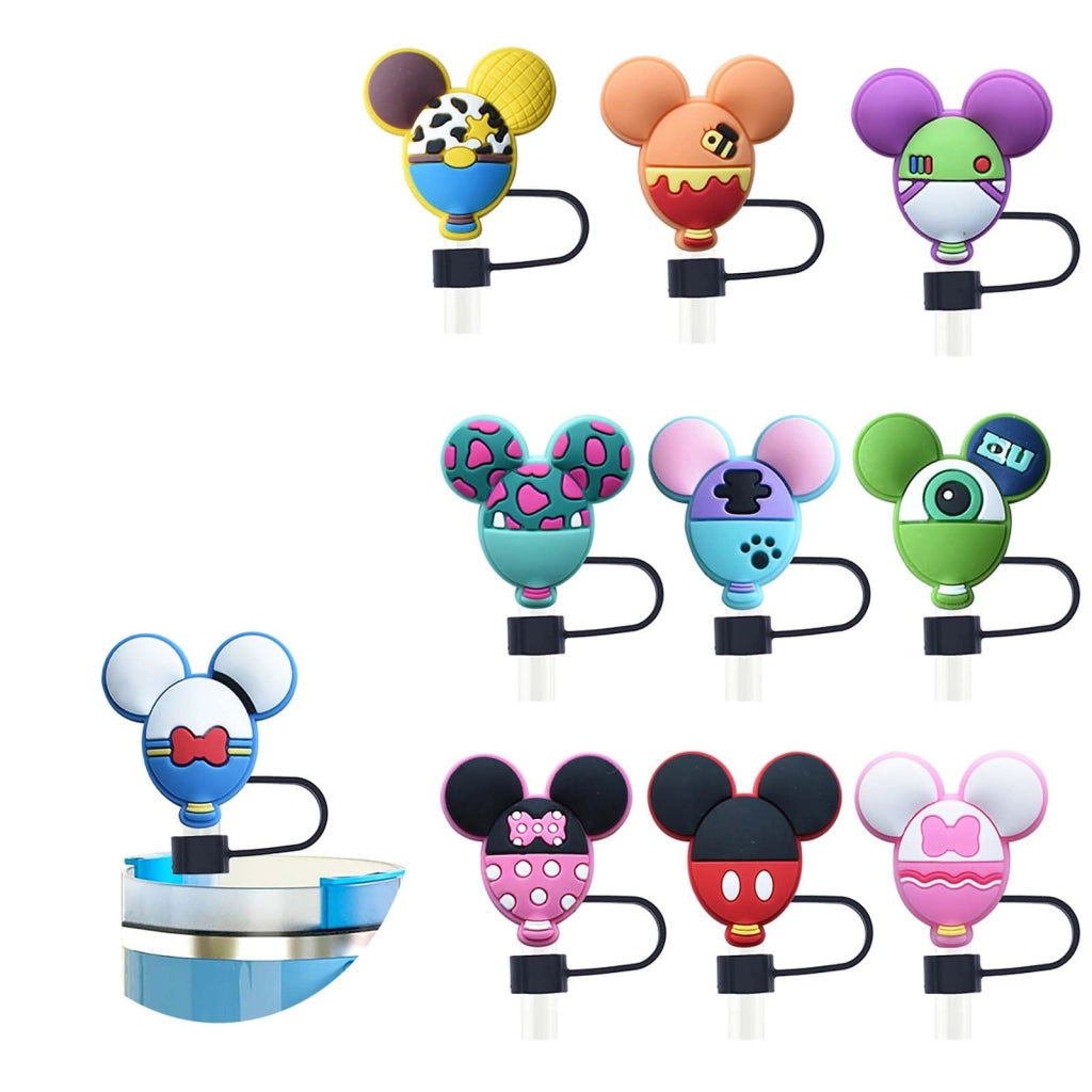 Set di 10 cannucce in silicone a forma di topolino, adatte a cannucce da 10 mm