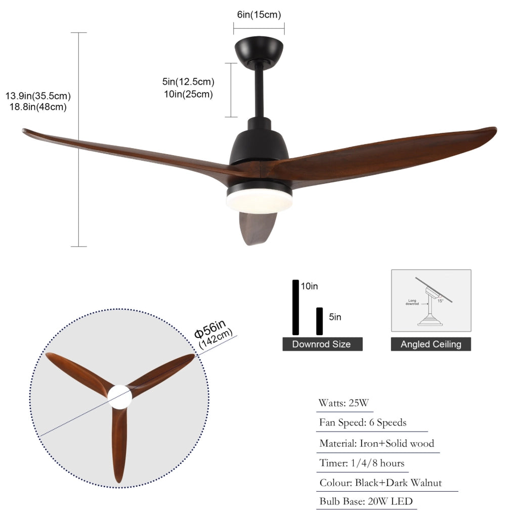 Ventilatore da soffitto 52 pollici con luce dimmerabile e telecomando