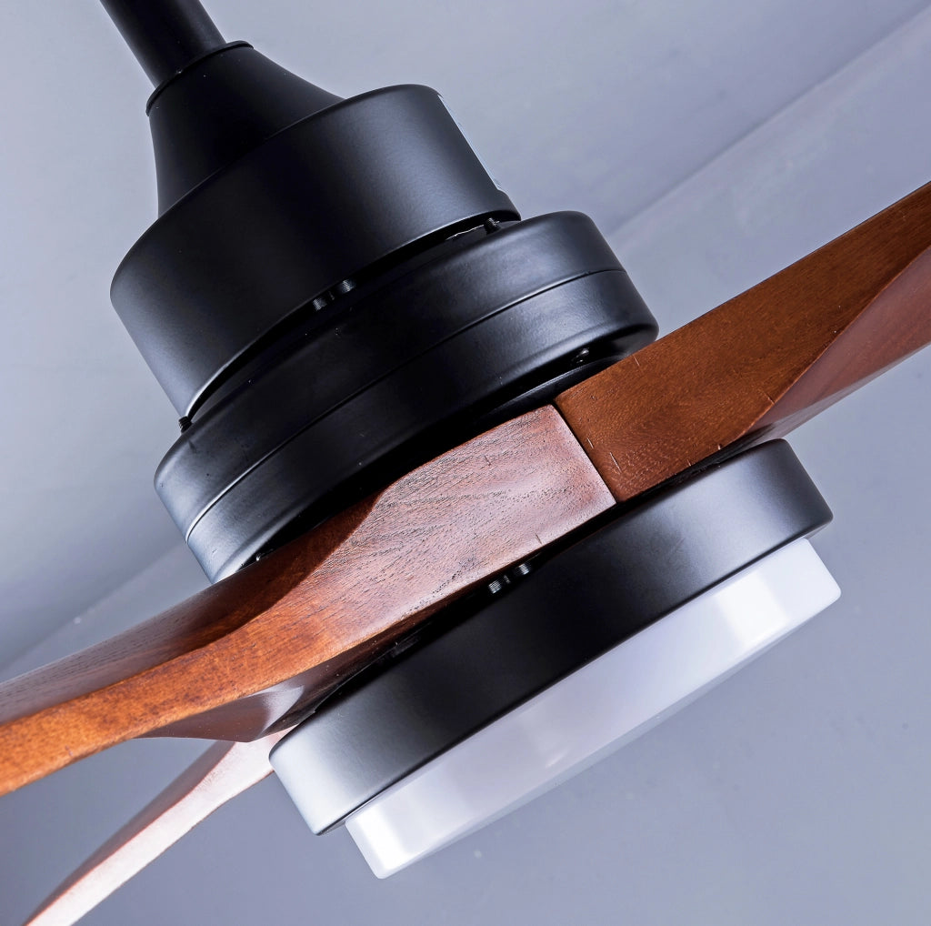 Ventilatore da soffitto con luce 107 cm metallo e legno nero noce, motore DC reversibile