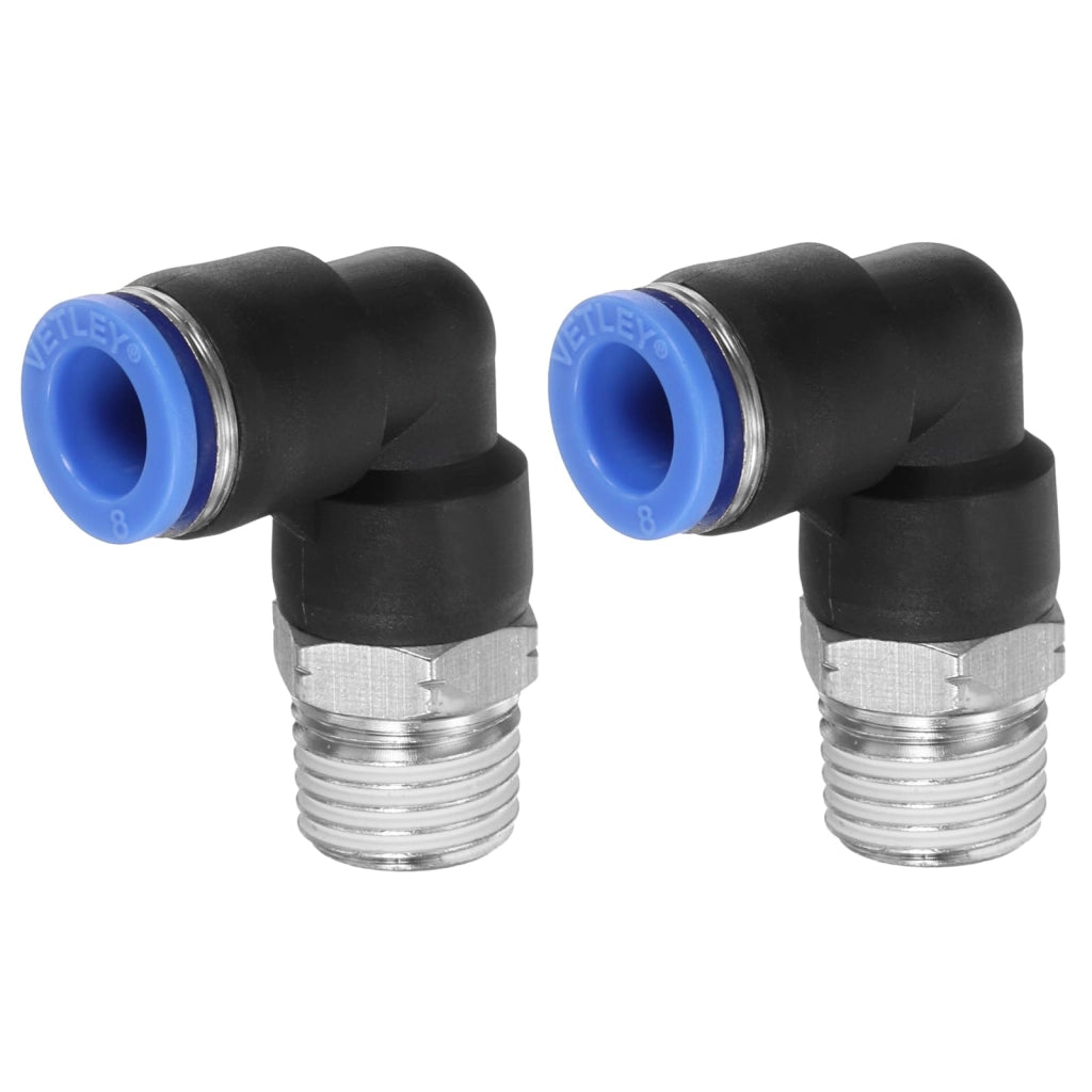 Set di 2 raccordi a spinte a 90°, 8 mm x 1/4" NPT, connettori rapidi pneumatici