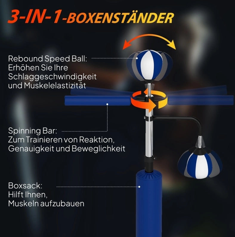 boxstand 107 x 36 x 140-205 cm acciaio blu con 2 speedball e barra rotante