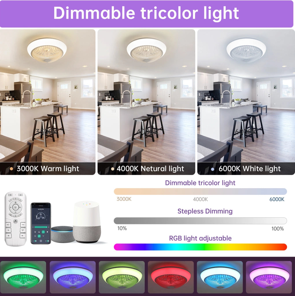 Ventilatore da soffitto 38 cm con luce LED RGB e telecomando