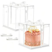 Scatole per dolci, set da 2, 26x26x24 cm, trasparenti, con nastri