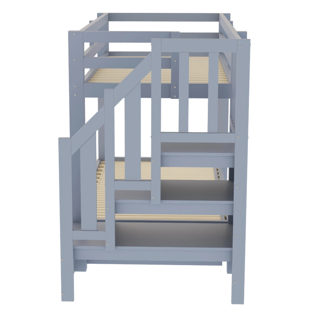Letto a castello ULEVR 90x200 cm con letto estraibile 90/180x190 cm, 3 cassetti e scala contenitore, grigio