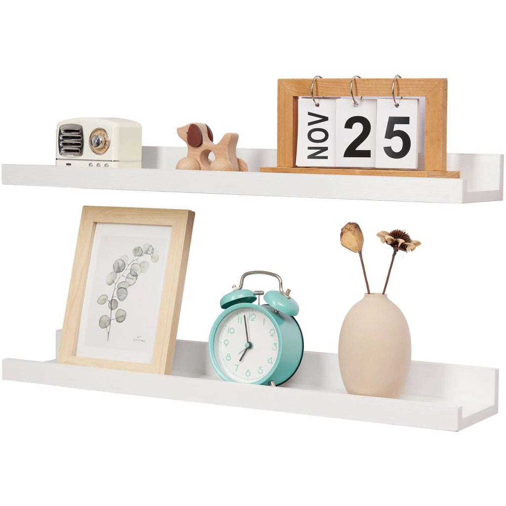 Set di 2 mensole a parete, colore bianco, 60 cm, in legno, con bordo