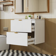 Mobile lavabo sospeso 61 × 46 × 57 cm con due cassetti silenziosi in MDF laccato bianco e lavabo in ceramica