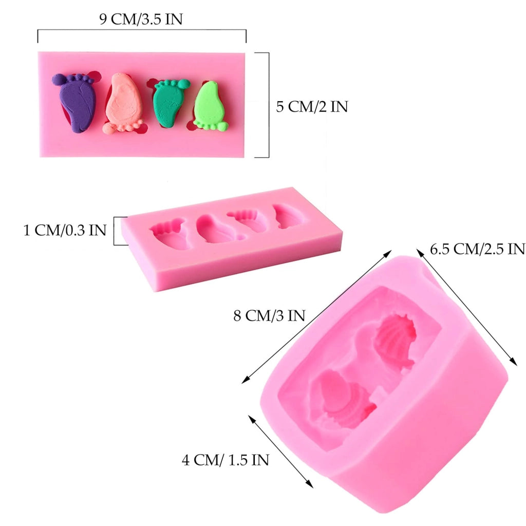 Stampi in silicone a forma di impronta di neonato e di piede, 2 pezzi, rosa, per torte