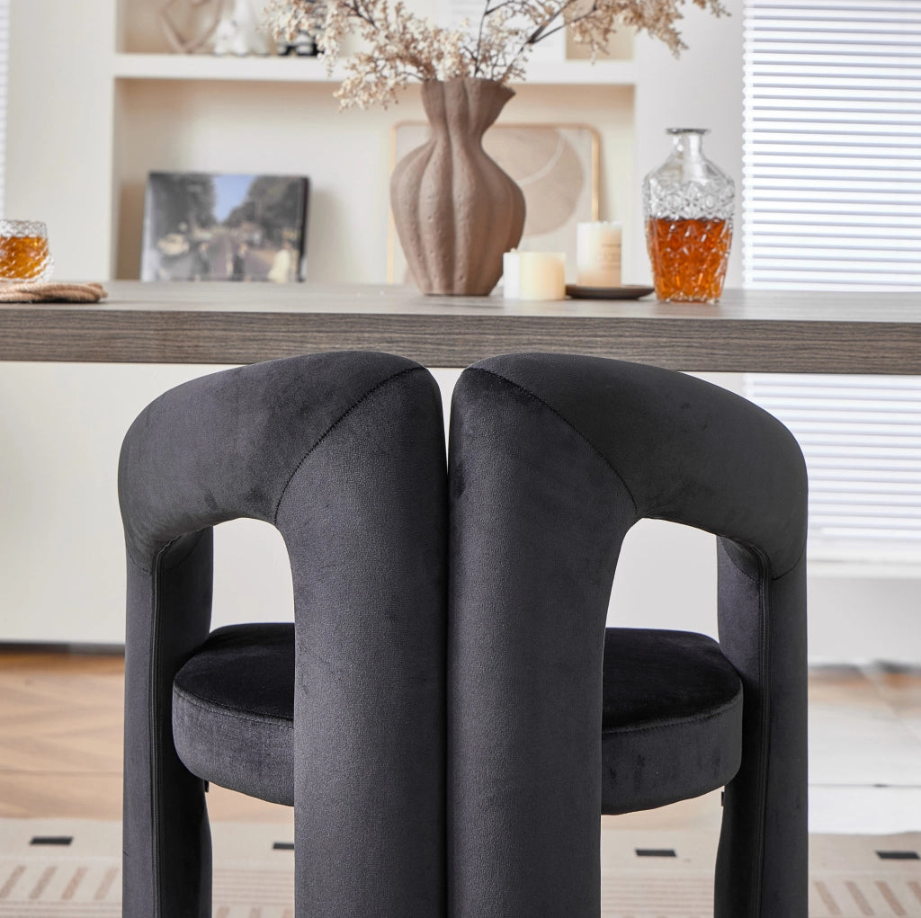 Set di 2 sedie da pranzo in velluto nero con braccioli, portata 150 kg