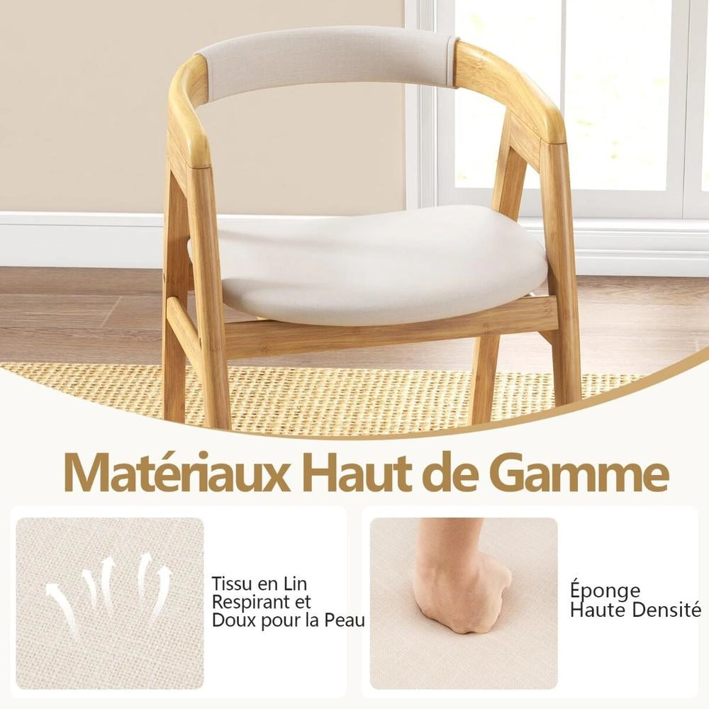 Sedia da pranzo in bambù naturale con schienale curvo e cuscino, ergonomica, resistente, facile da montare, per casa e studio
