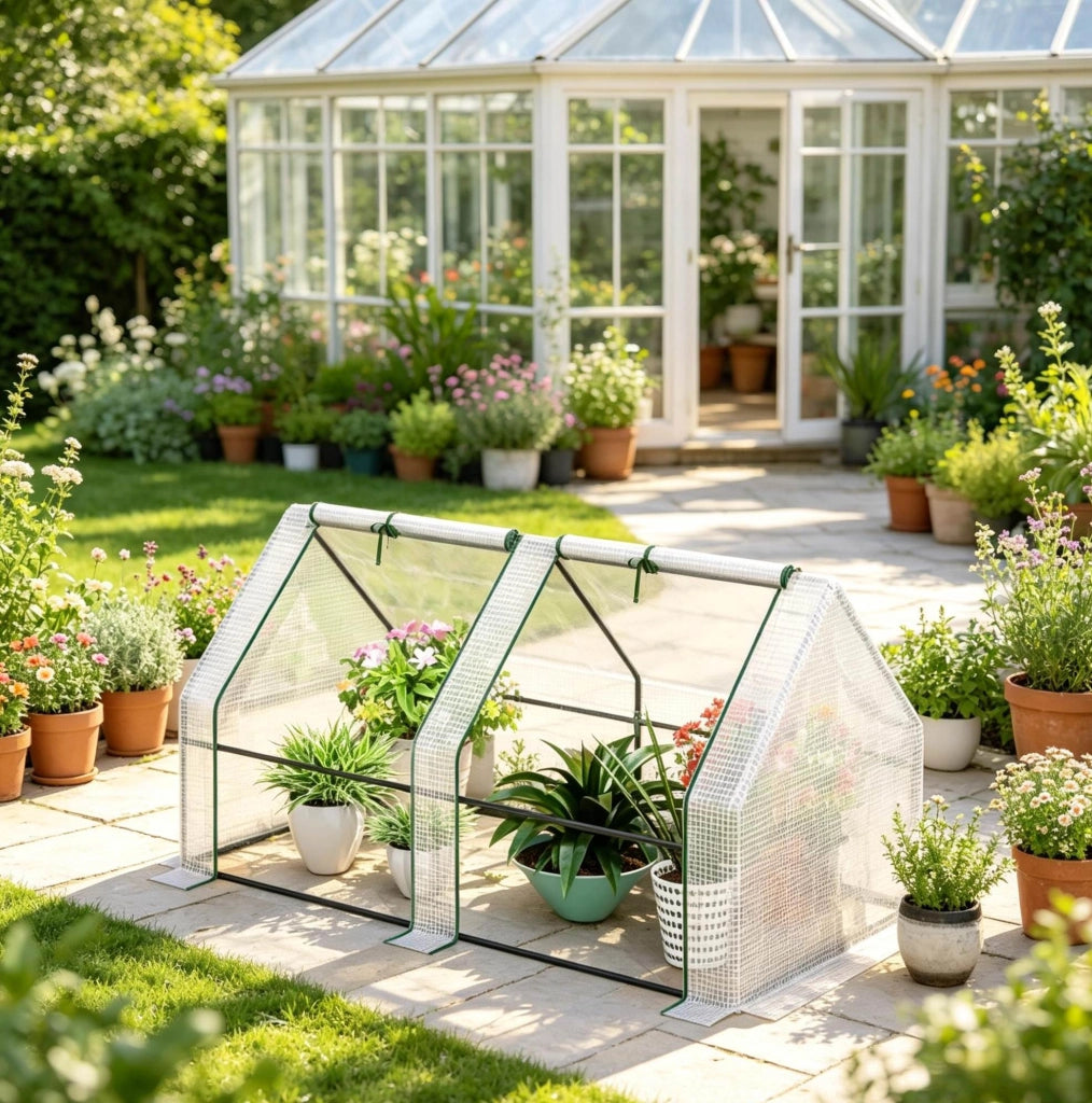 Mini serra da giardino 180 x 90 x 90 cm con 2 finestre, bianca